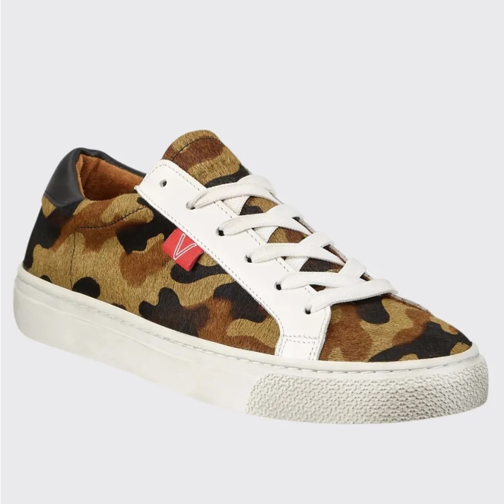 Veronica Beard Camo Green Dyed Calf Hair Low Top Lace-Up Sneakers EUC Size 38